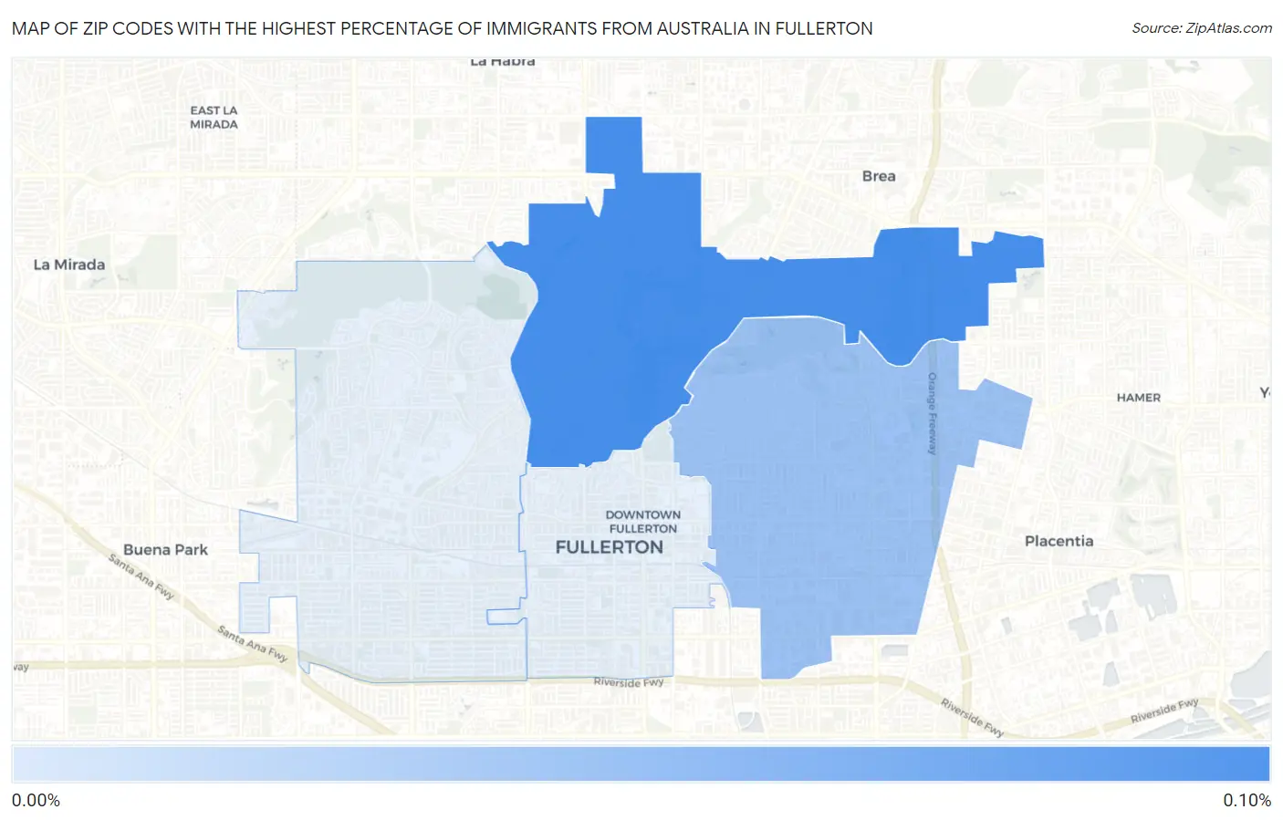 Zip Codes with the Highest Percentage of Immigrants from Australia in Fullerton Map