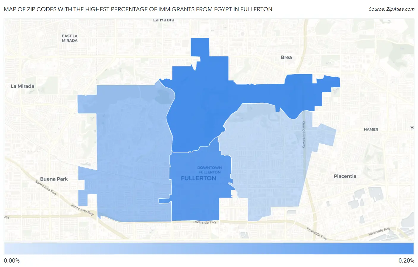 Zip Codes with the Highest Percentage of Immigrants from Egypt in Fullerton Map