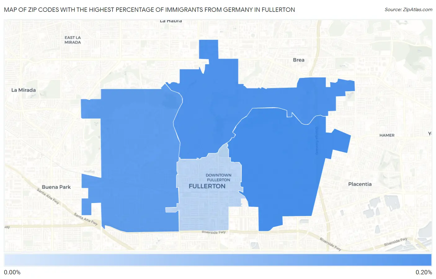 Zip Codes with the Highest Percentage of Immigrants from Germany in Fullerton Map
