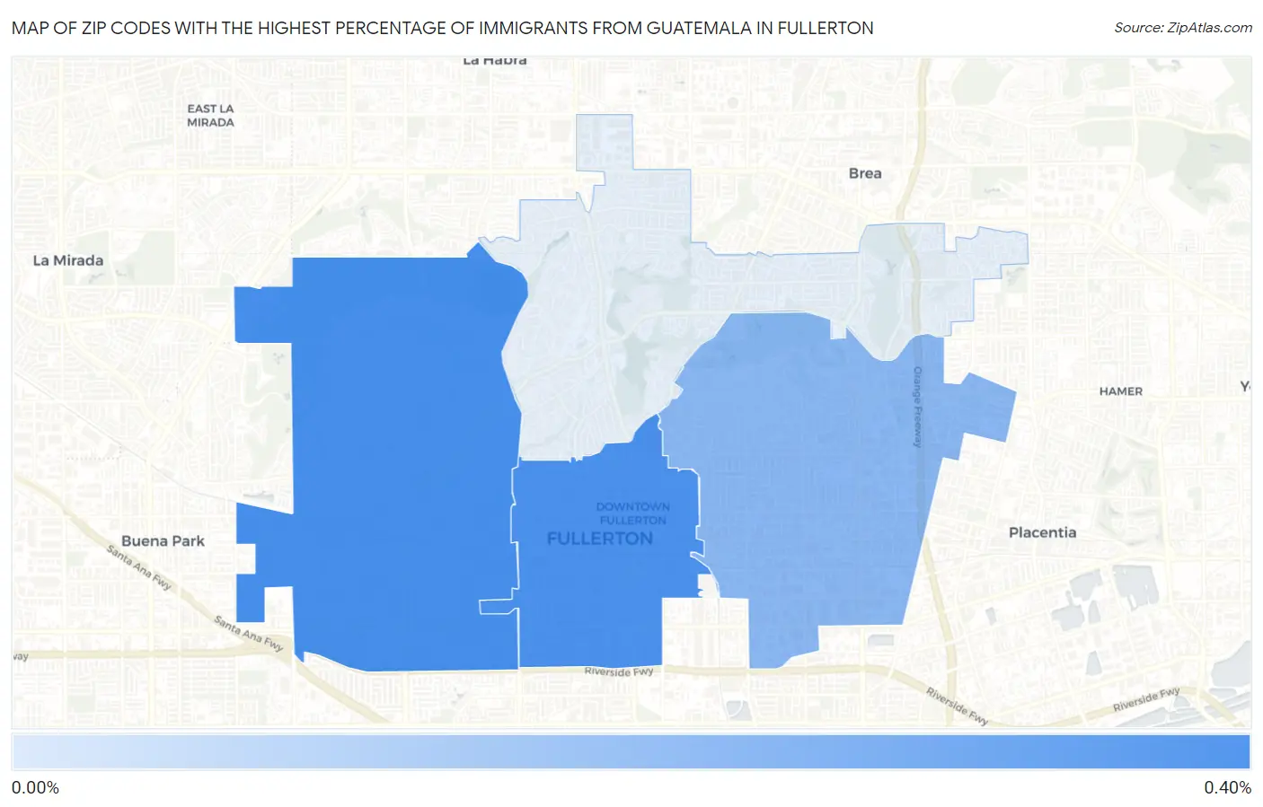Zip Codes with the Highest Percentage of Immigrants from Guatemala in Fullerton Map