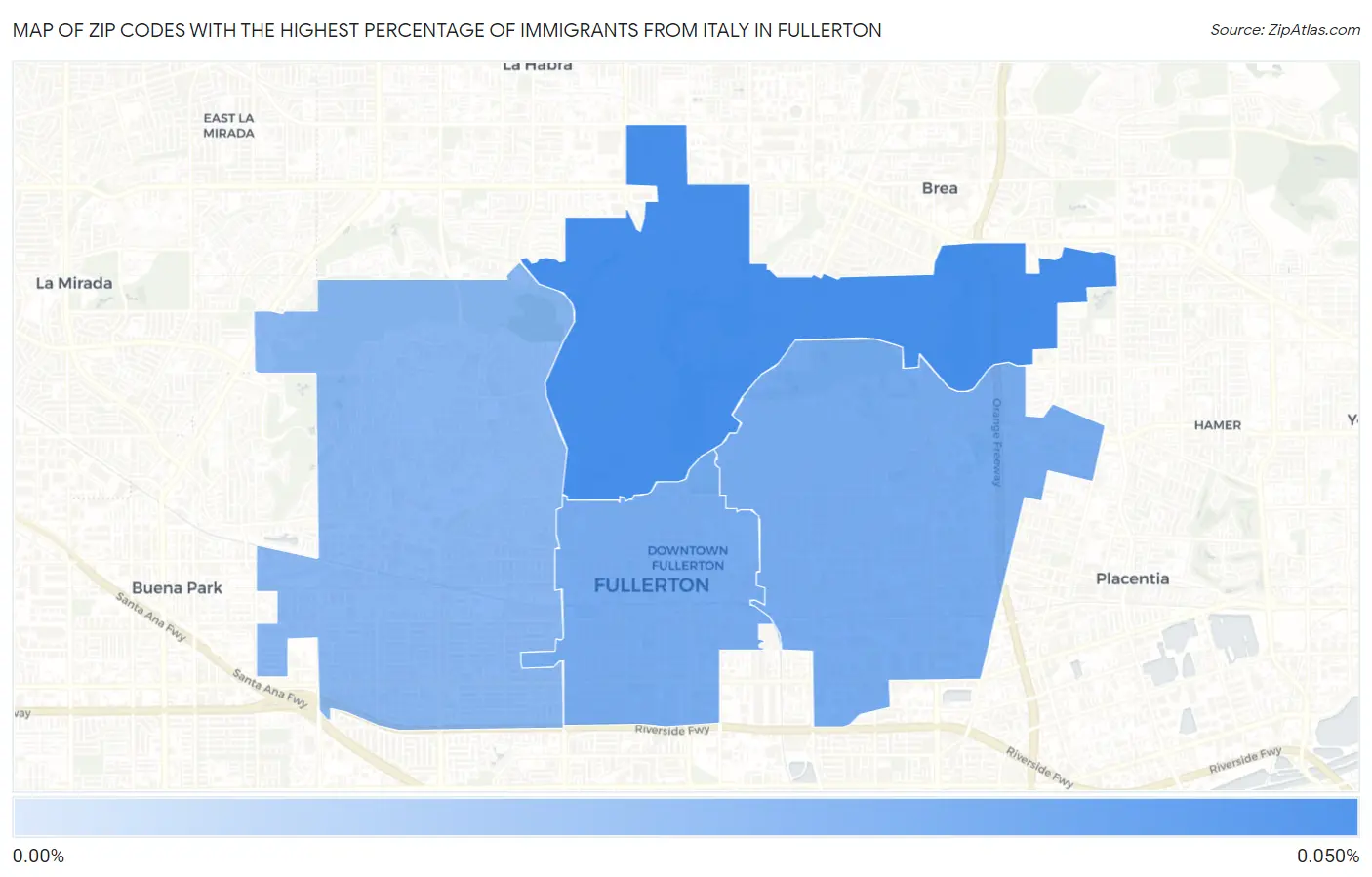 Zip Codes with the Highest Percentage of Immigrants from Italy in Fullerton Map