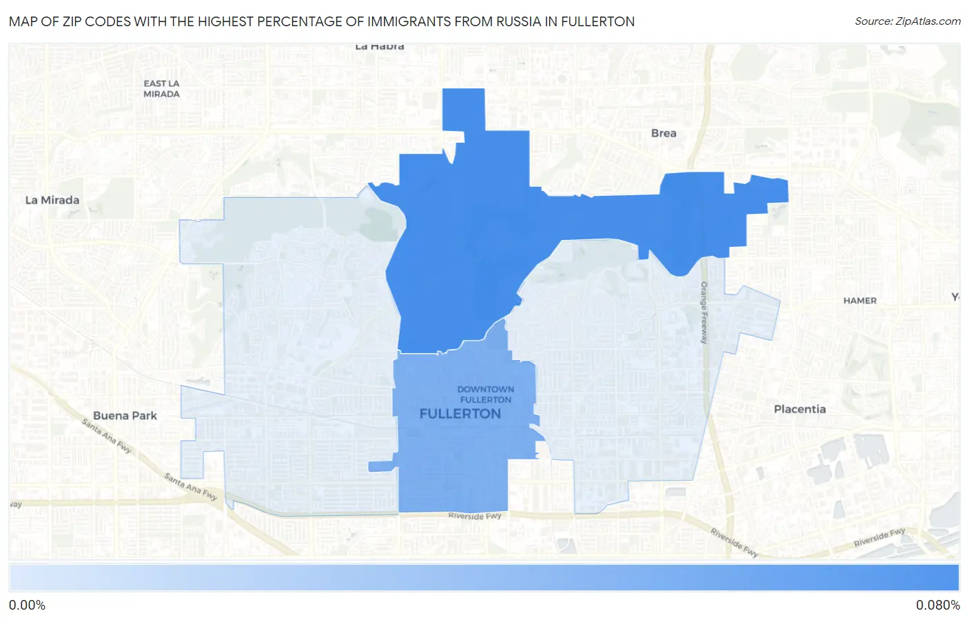 Zip Codes with the Highest Percentage of Immigrants from Russia in Fullerton Map
