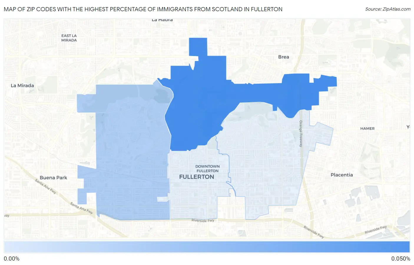 Zip Codes with the Highest Percentage of Immigrants from Scotland in Fullerton Map