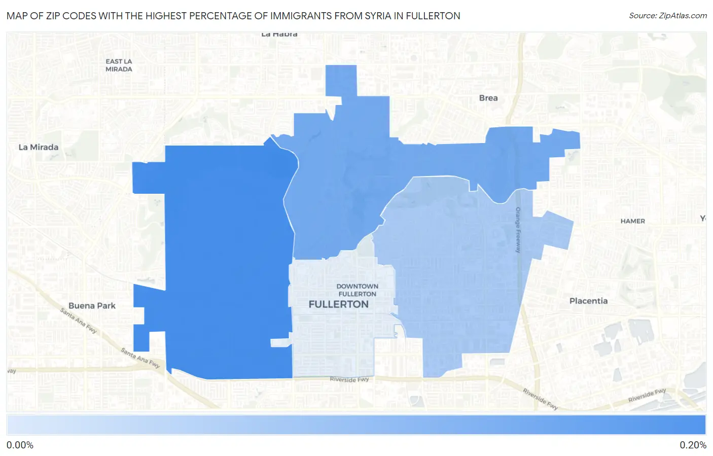 Zip Codes with the Highest Percentage of Immigrants from Syria in Fullerton Map