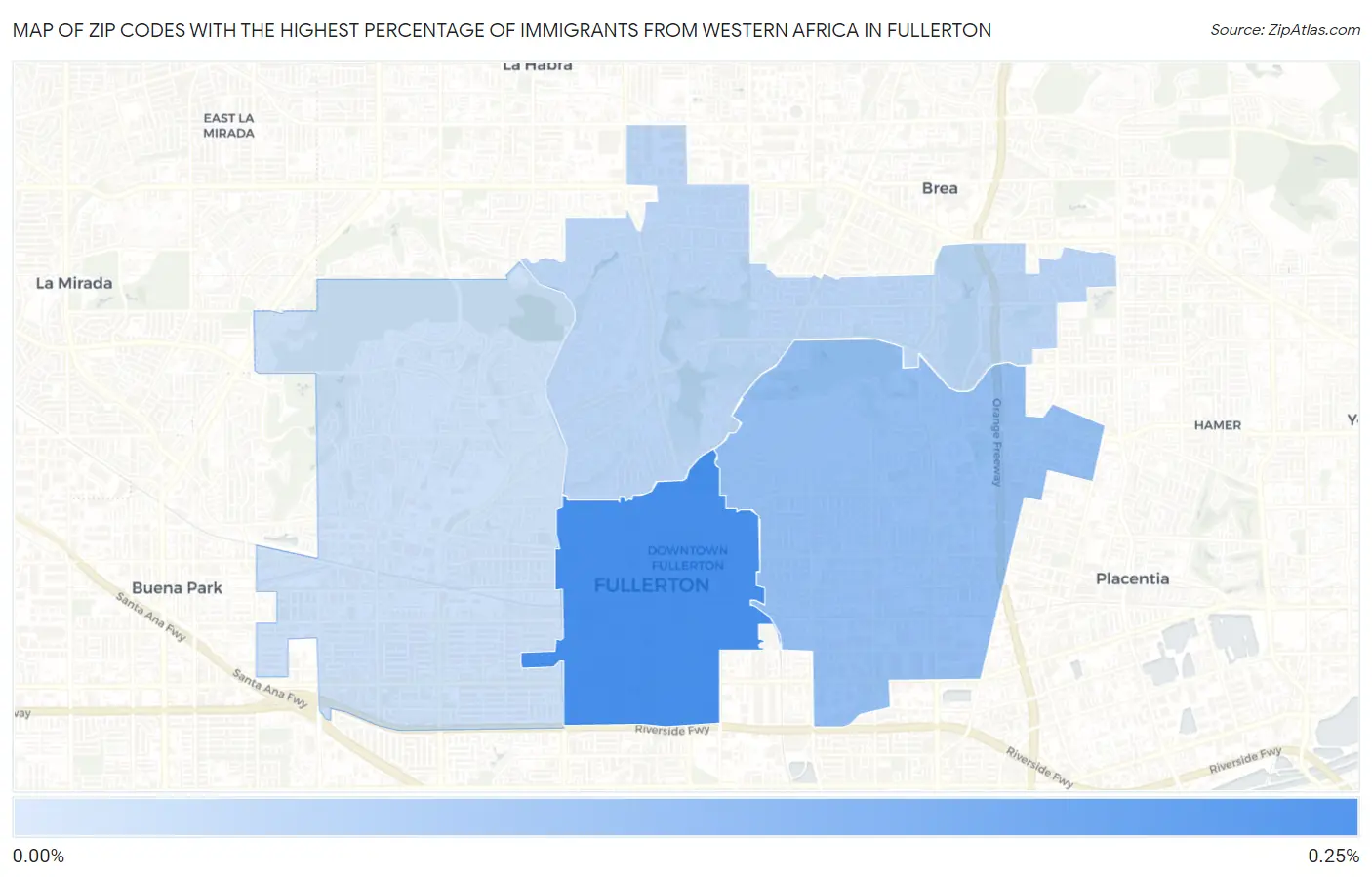 Zip Codes with the Highest Percentage of Immigrants from Western Africa in Fullerton Map