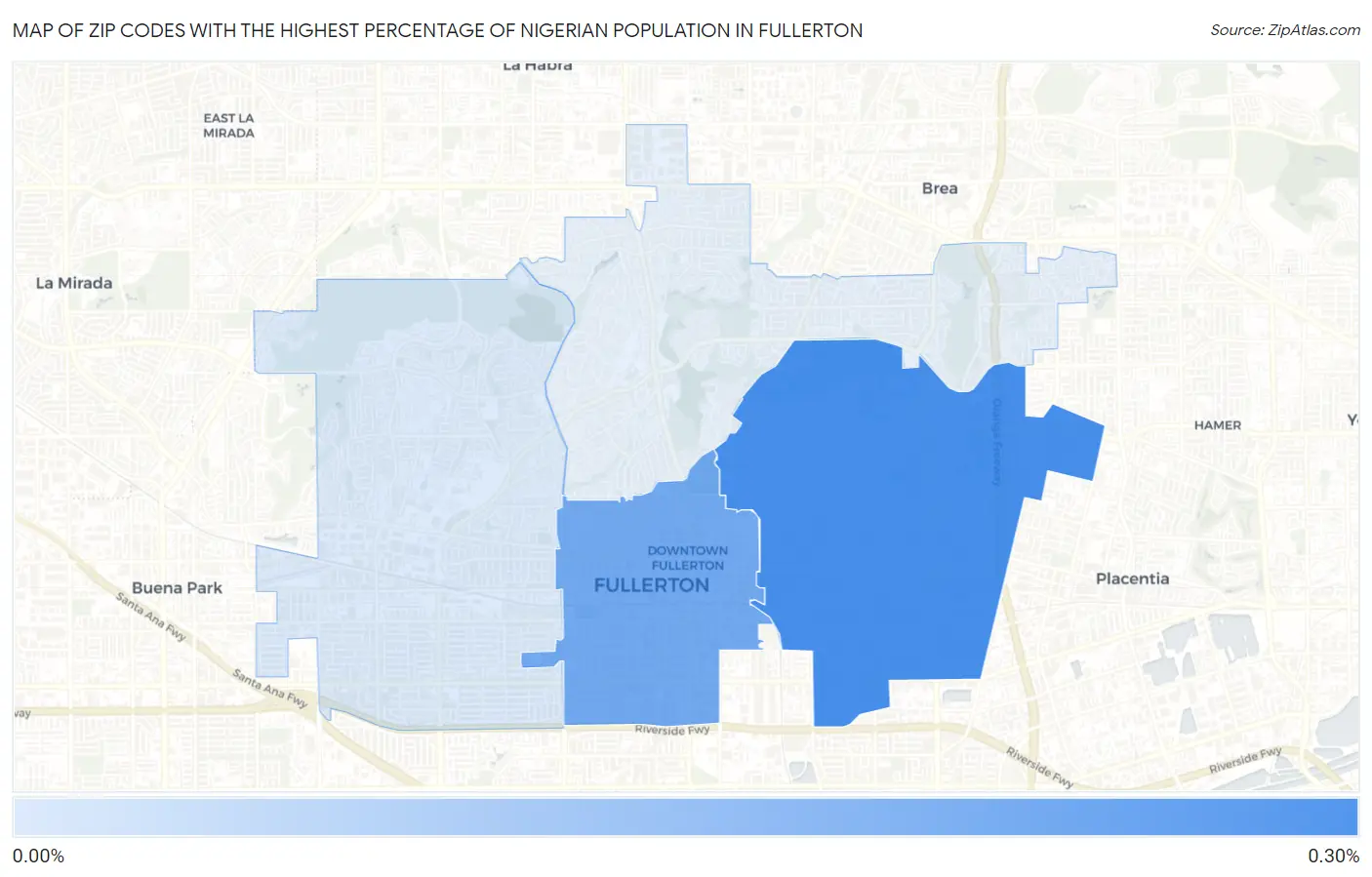 Zip Codes with the Highest Percentage of Nigerian Population in Fullerton Map