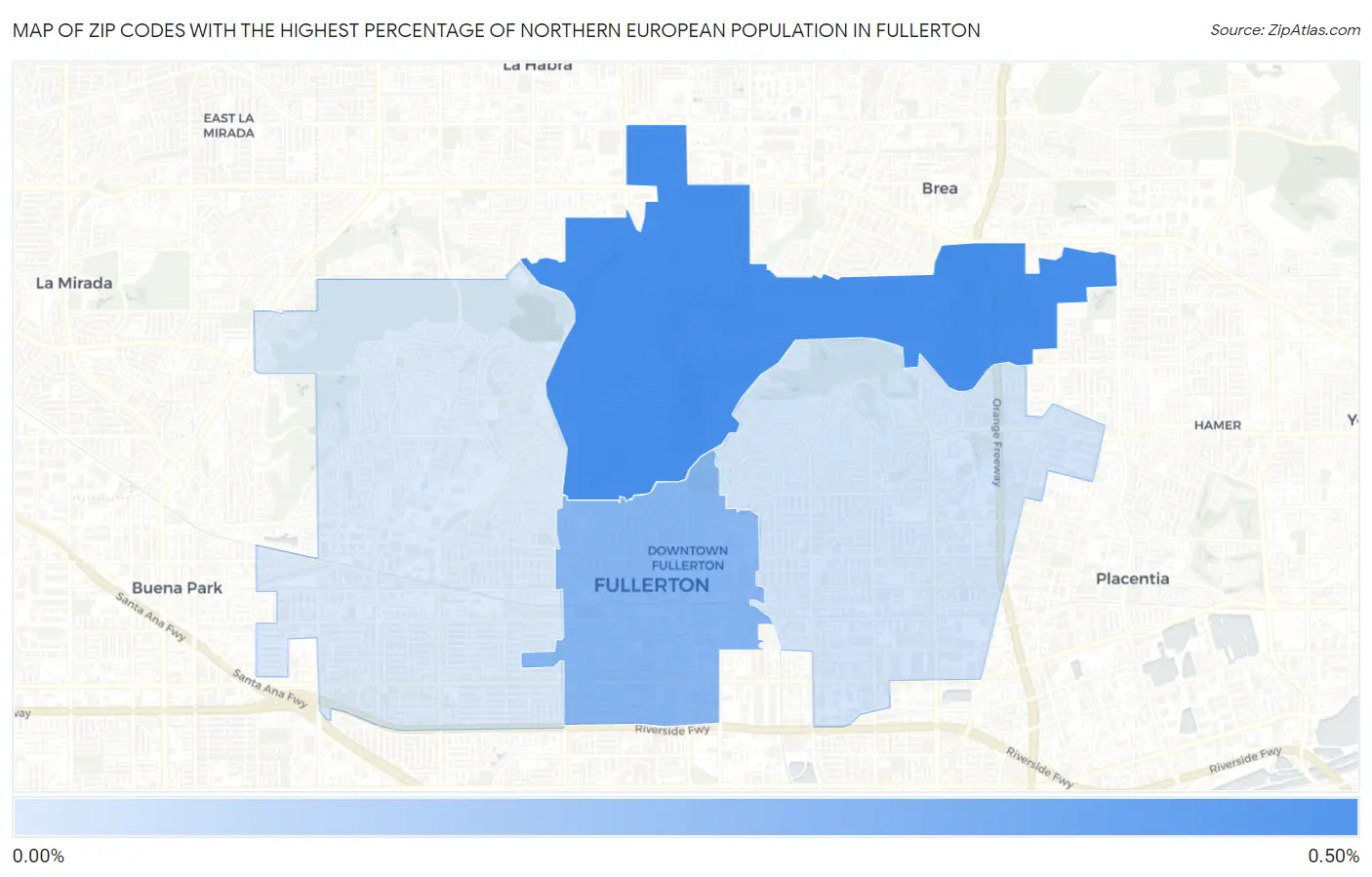 Zip Codes with the Highest Percentage of Northern European Population in Fullerton Map