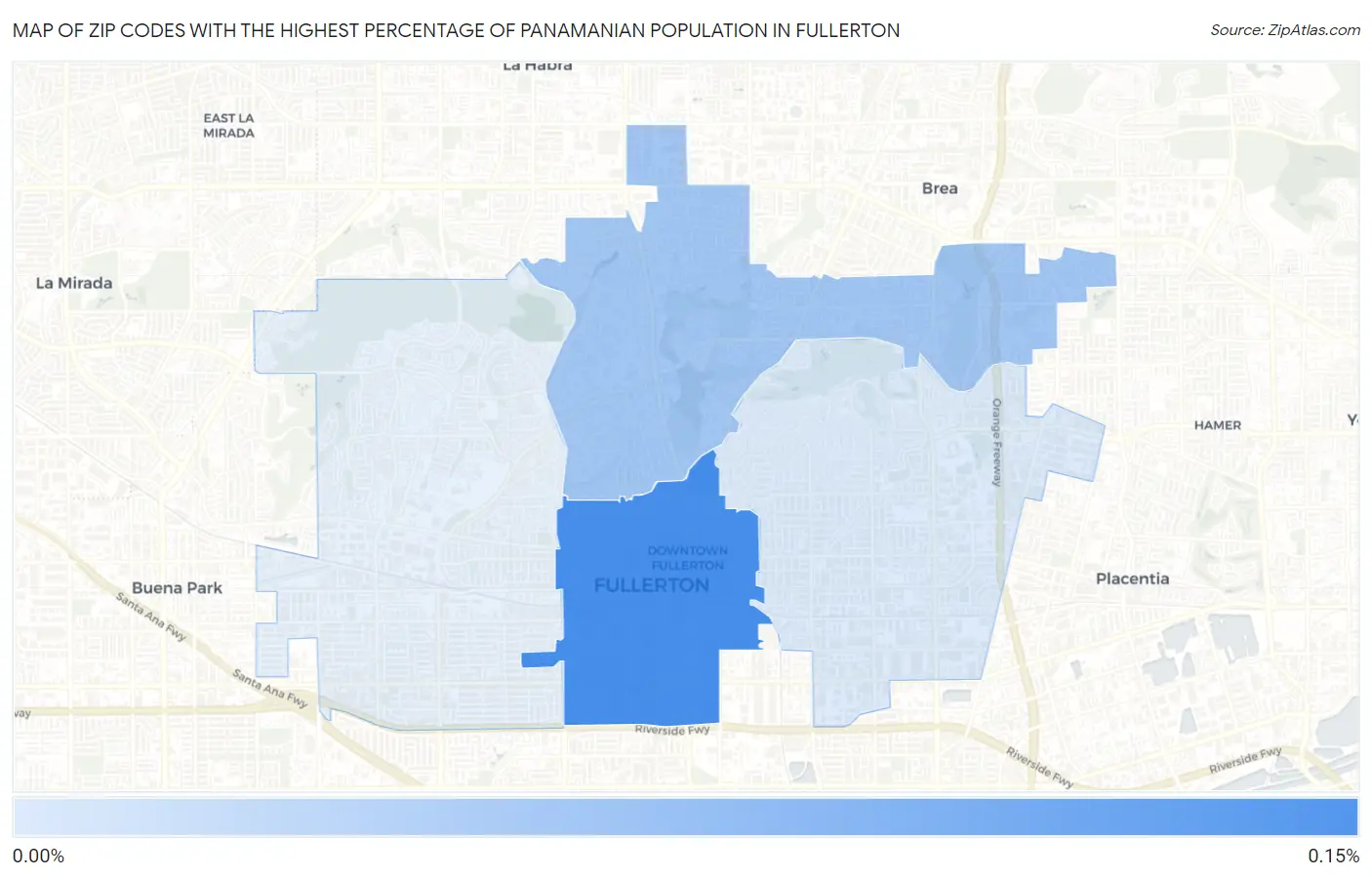 Zip Codes with the Highest Percentage of Panamanian Population in Fullerton Map