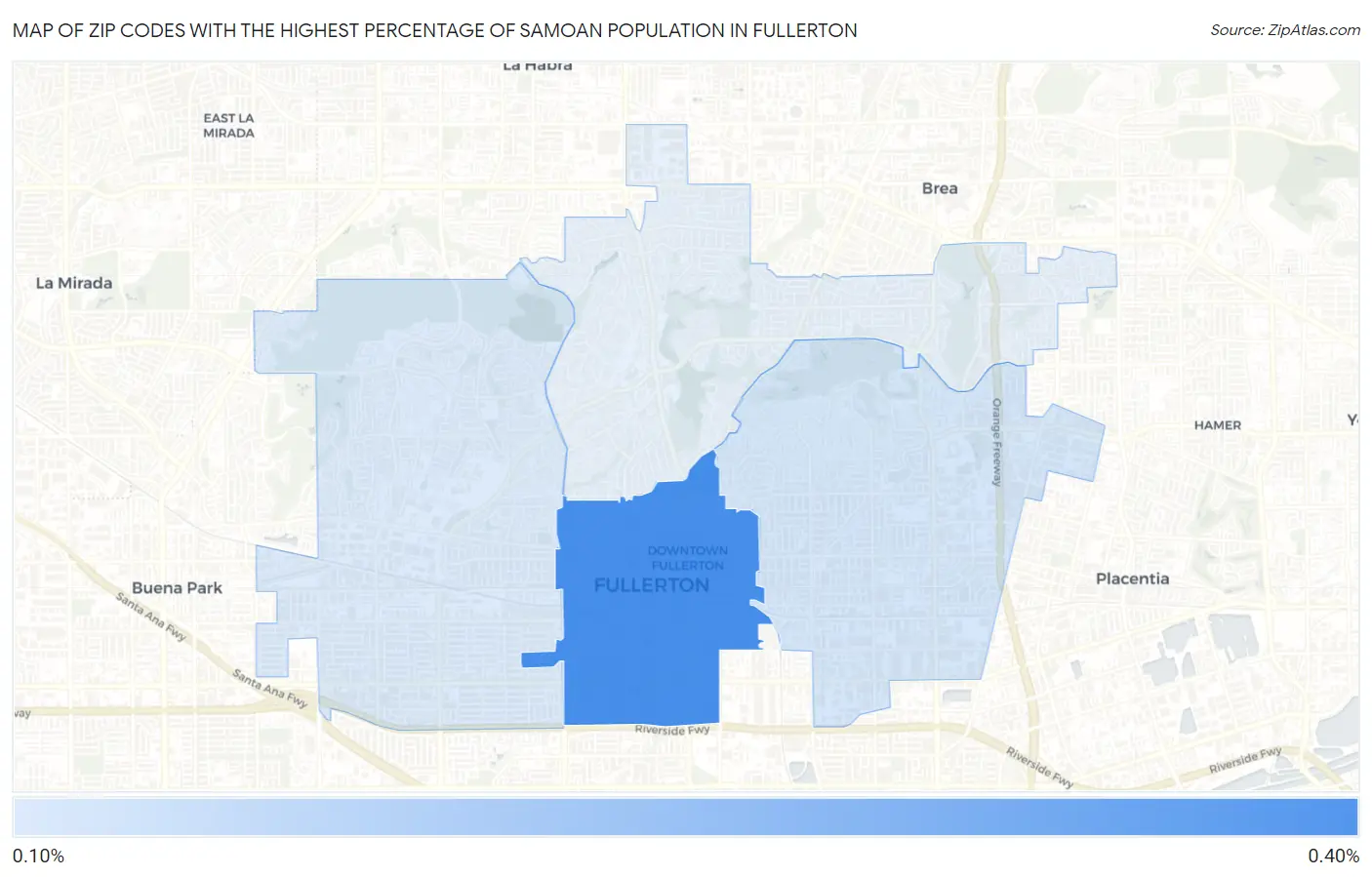Zip Codes with the Highest Percentage of Samoan Population in Fullerton Map