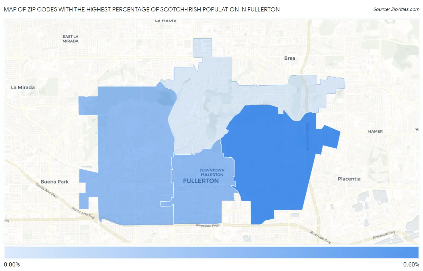 Zip Codes with the Highest Percentage of Scotch-Irish Population in Fullerton Map