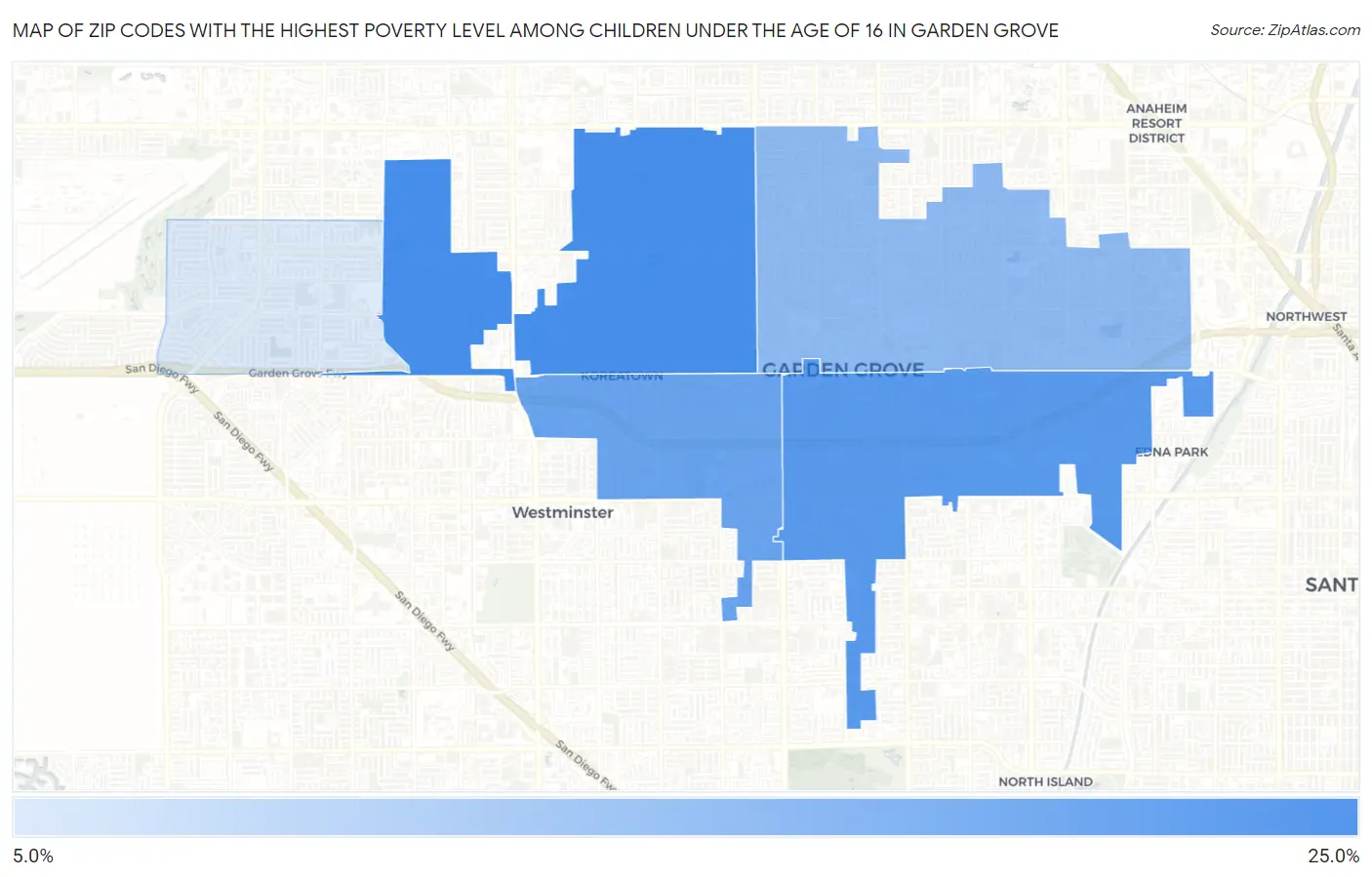 Zip Codes with the Highest Poverty Level Among Children Under the Age of 16 in Garden Grove Map
