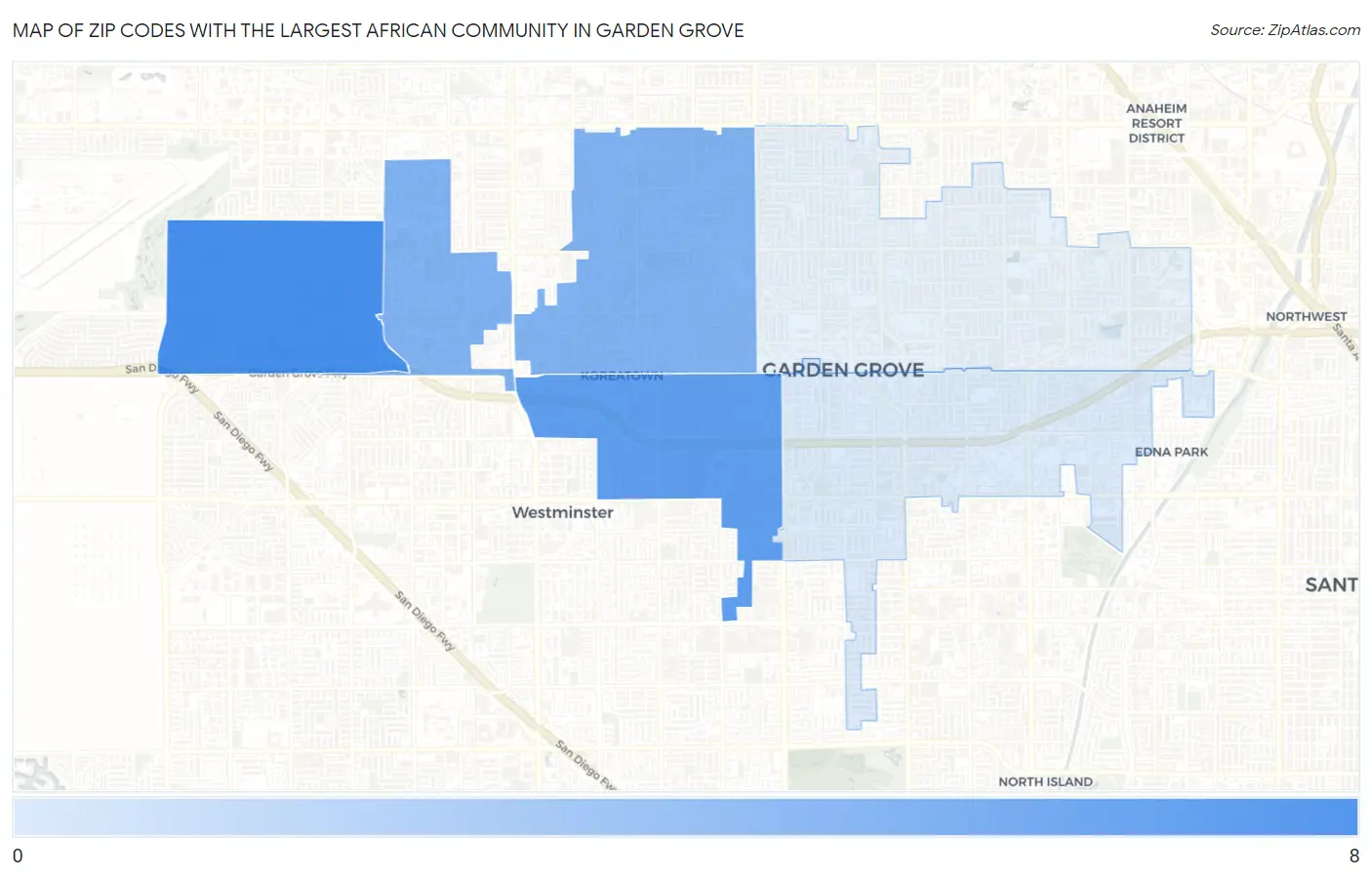 Zip Codes with the Largest African Community in Garden Grove Map