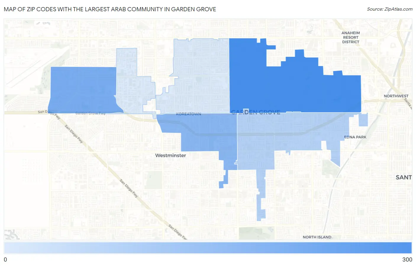 Zip Codes with the Largest Arab Community in Garden Grove Map