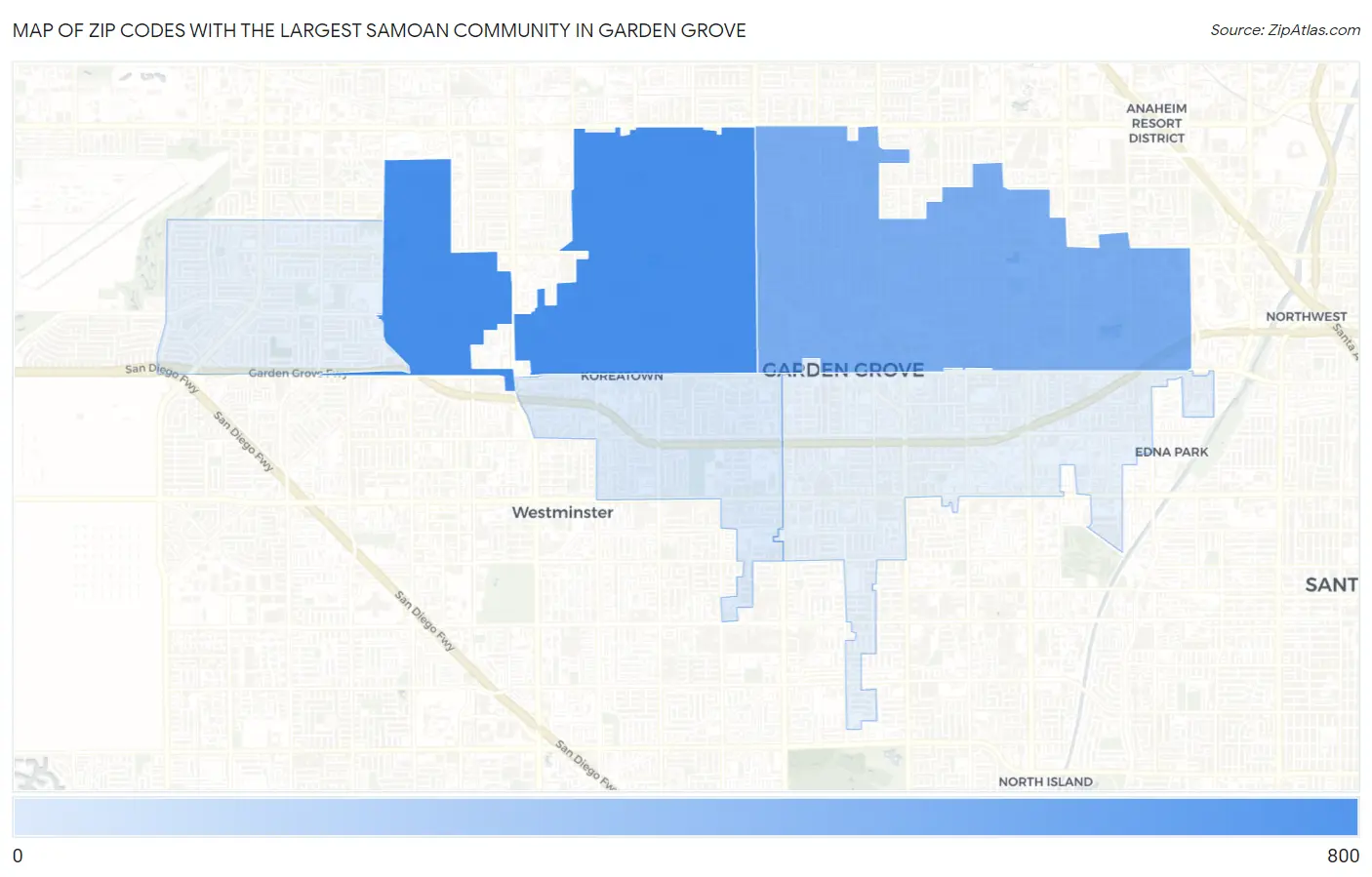 Zip Codes with the Largest Samoan Community in Garden Grove Map