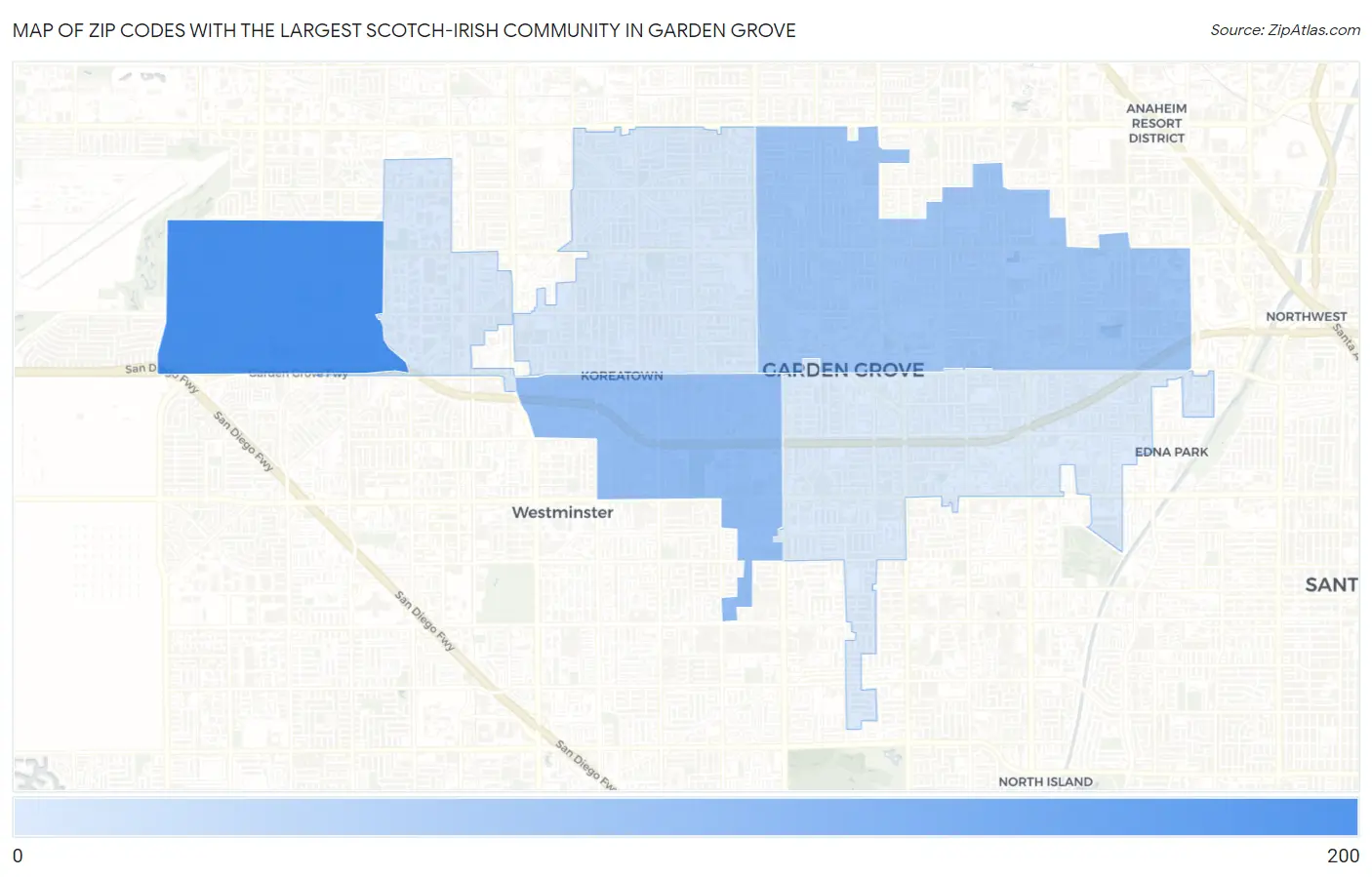 Zip Codes with the Largest Scotch-Irish Community in Garden Grove Map
