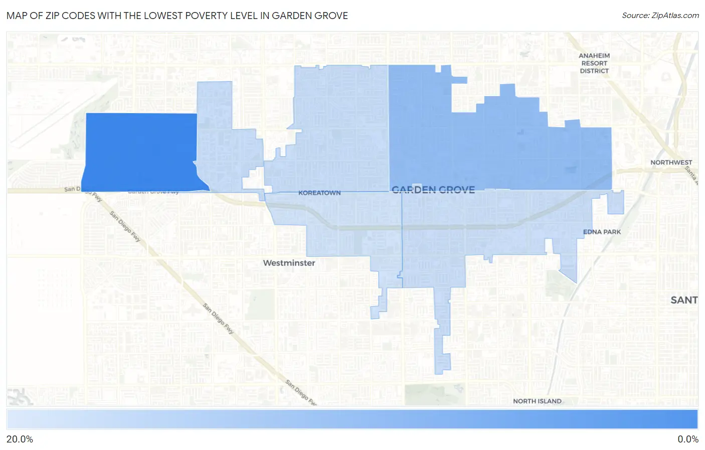 Zip Codes with the Lowest Poverty Level in Garden Grove Map