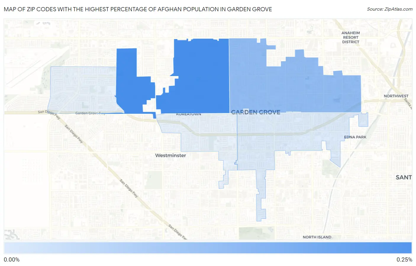 Zip Codes with the Highest Percentage of Afghan Population in Garden Grove Map
