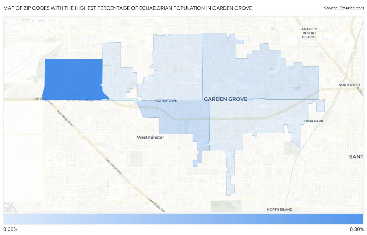 Zip Codes with the Highest Percentage of Ecuadorian Population in Garden Grove Map