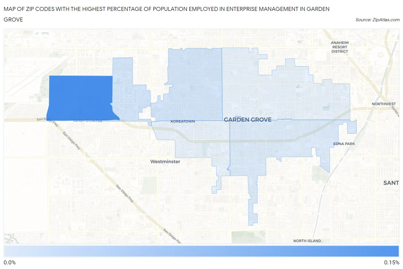 Zip Codes with the Highest Percentage of Population Employed in Enterprise Management in Garden Grove Map