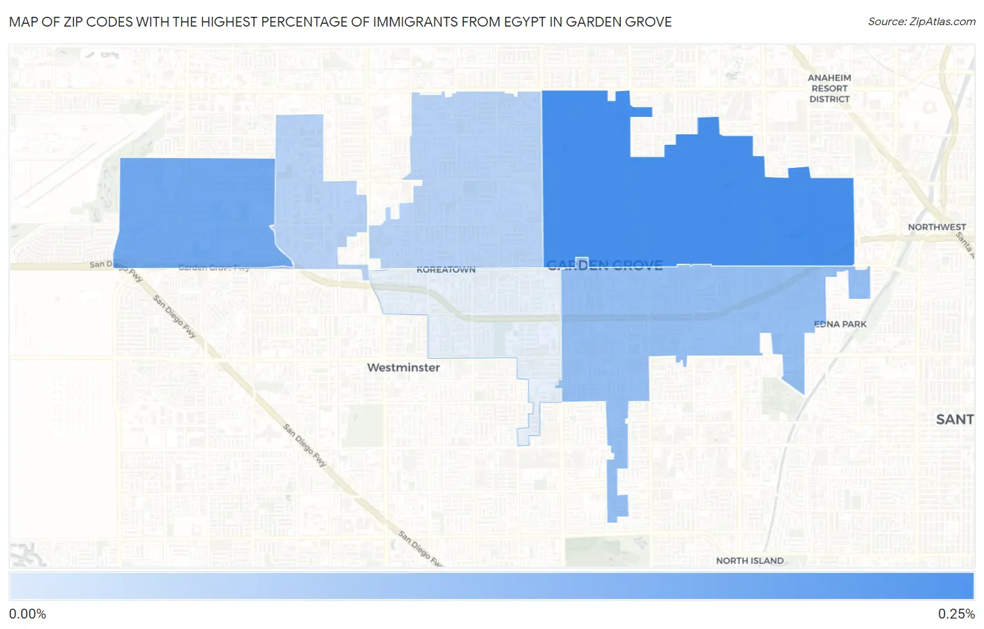 Zip Codes with the Highest Percentage of Immigrants from Egypt in Garden Grove Map