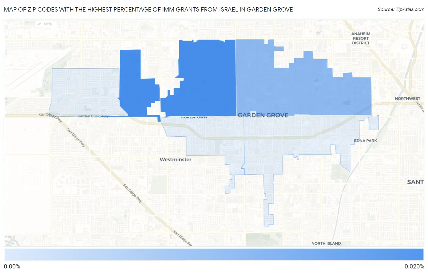 Zip Codes with the Highest Percentage of Immigrants from Israel in Garden Grove Map