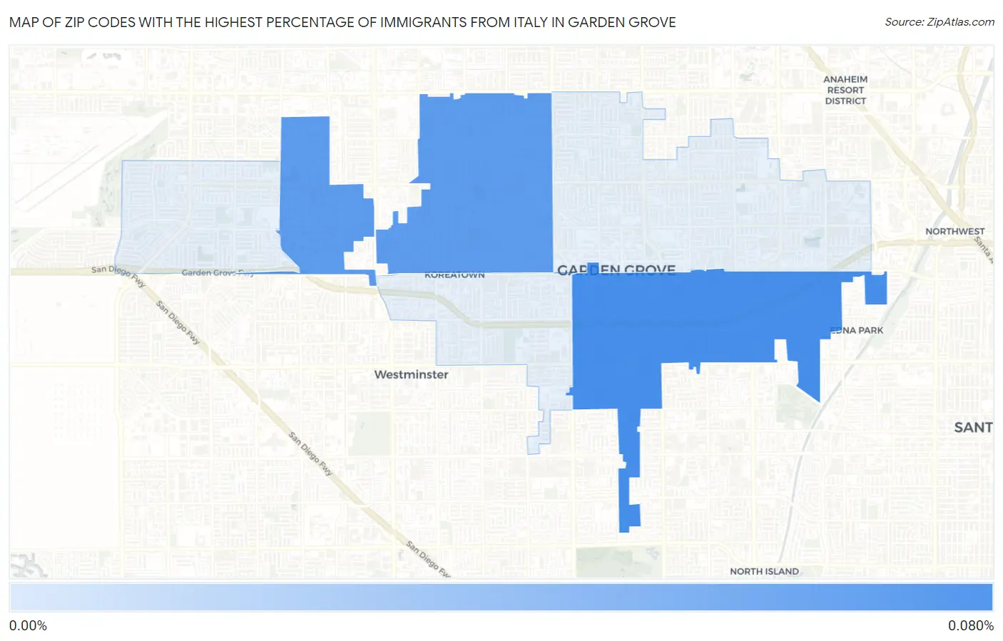 Zip Codes with the Highest Percentage of Immigrants from Italy in Garden Grove Map