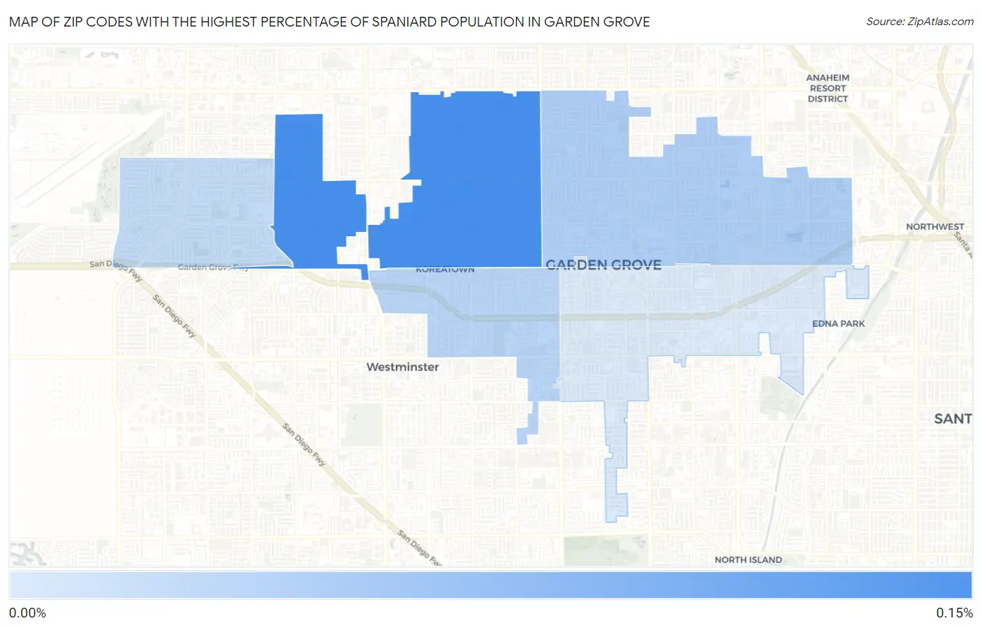 Zip Codes with the Highest Percentage of Spaniard Population in Garden Grove Map