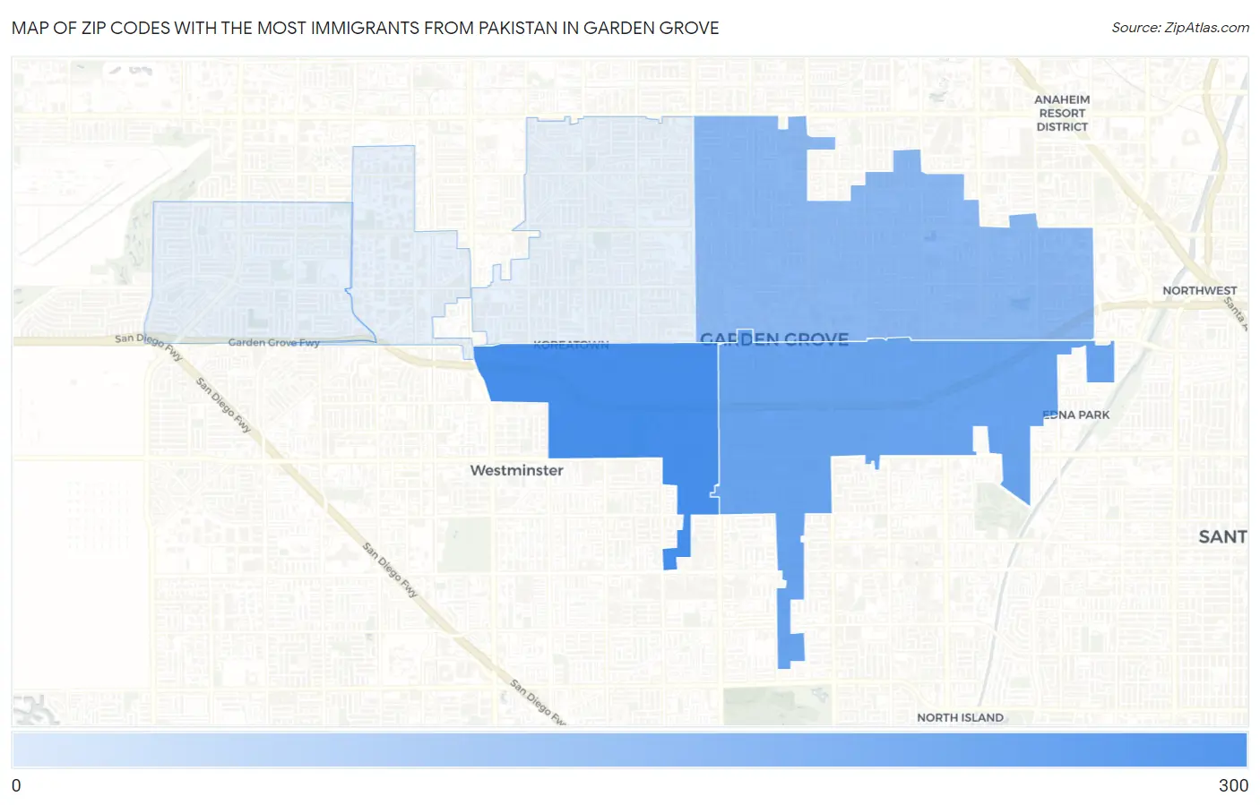 Zip Codes with the Most Immigrants from Pakistan in Garden Grove Map