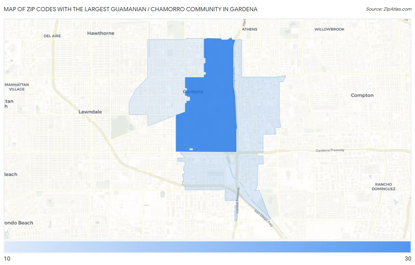 Zip Codes with the Largest Guamanian / Chamorro Community in Gardena Map