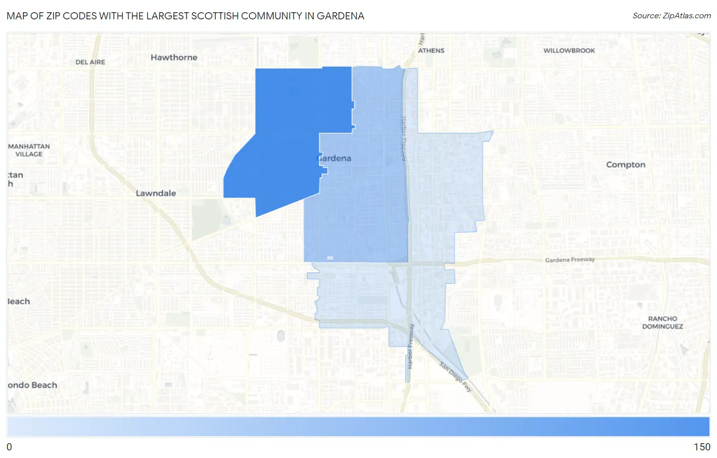 Zip Codes with the Largest Scottish Community in Gardena Map