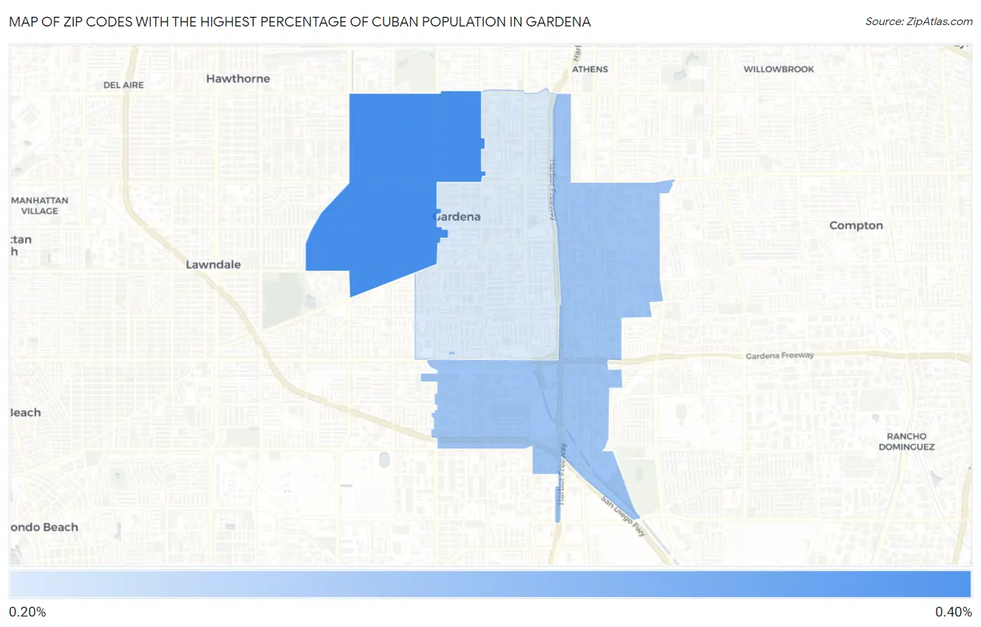 Zip Codes with the Highest Percentage of Cuban Population in Gardena Map