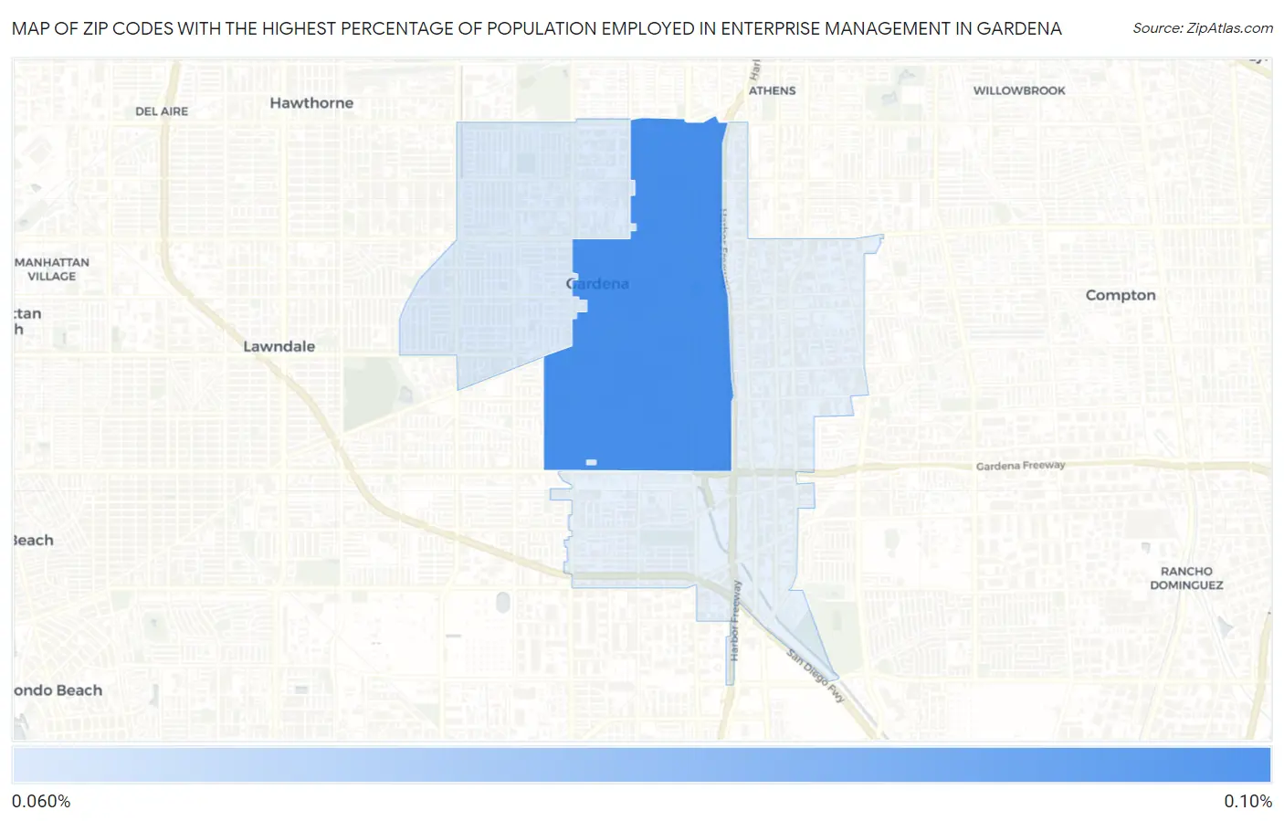 Zip Codes with the Highest Percentage of Population Employed in Enterprise Management in Gardena Map