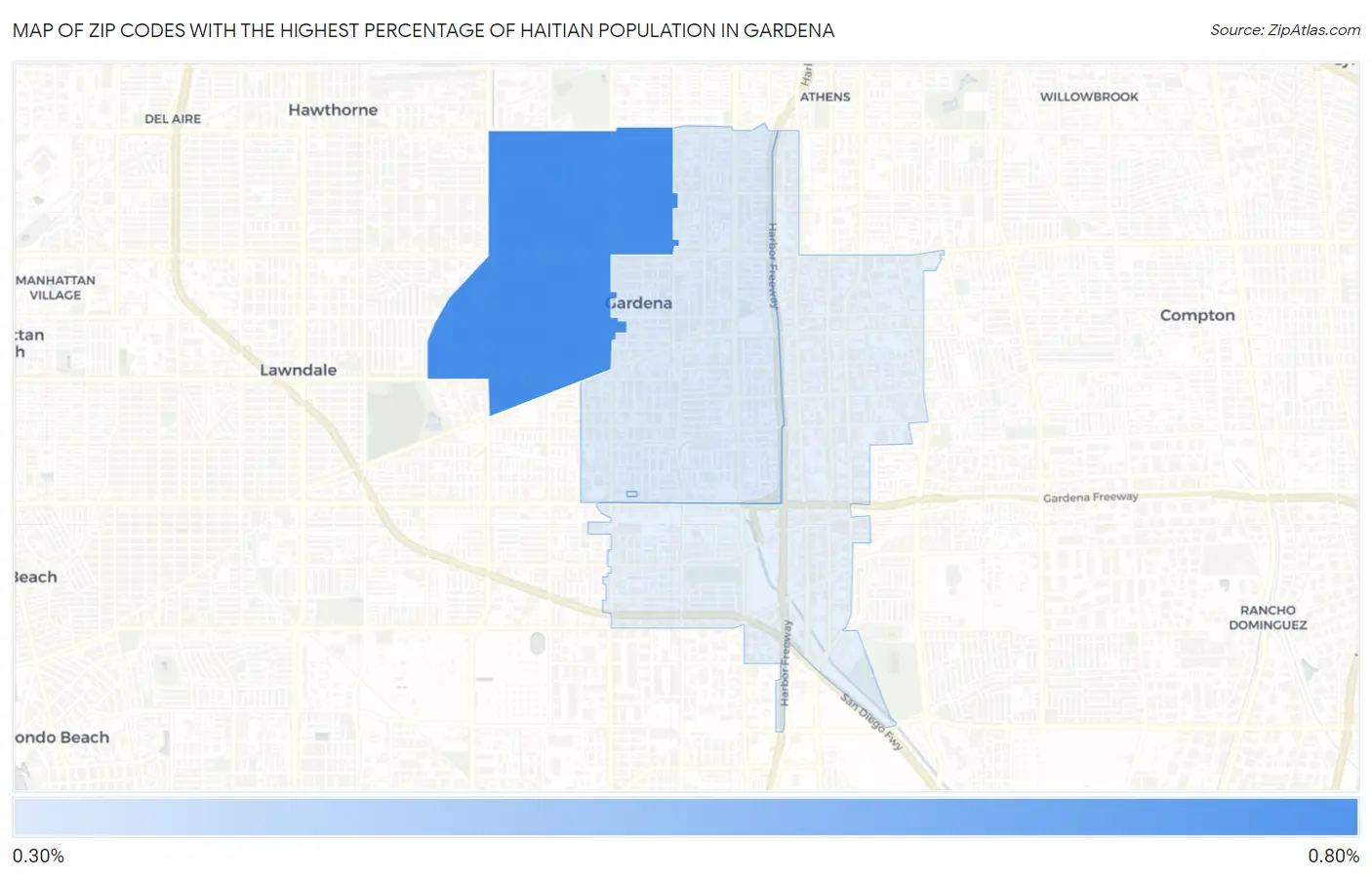 Zip Codes with the Highest Percentage of Haitian Population in Gardena Map