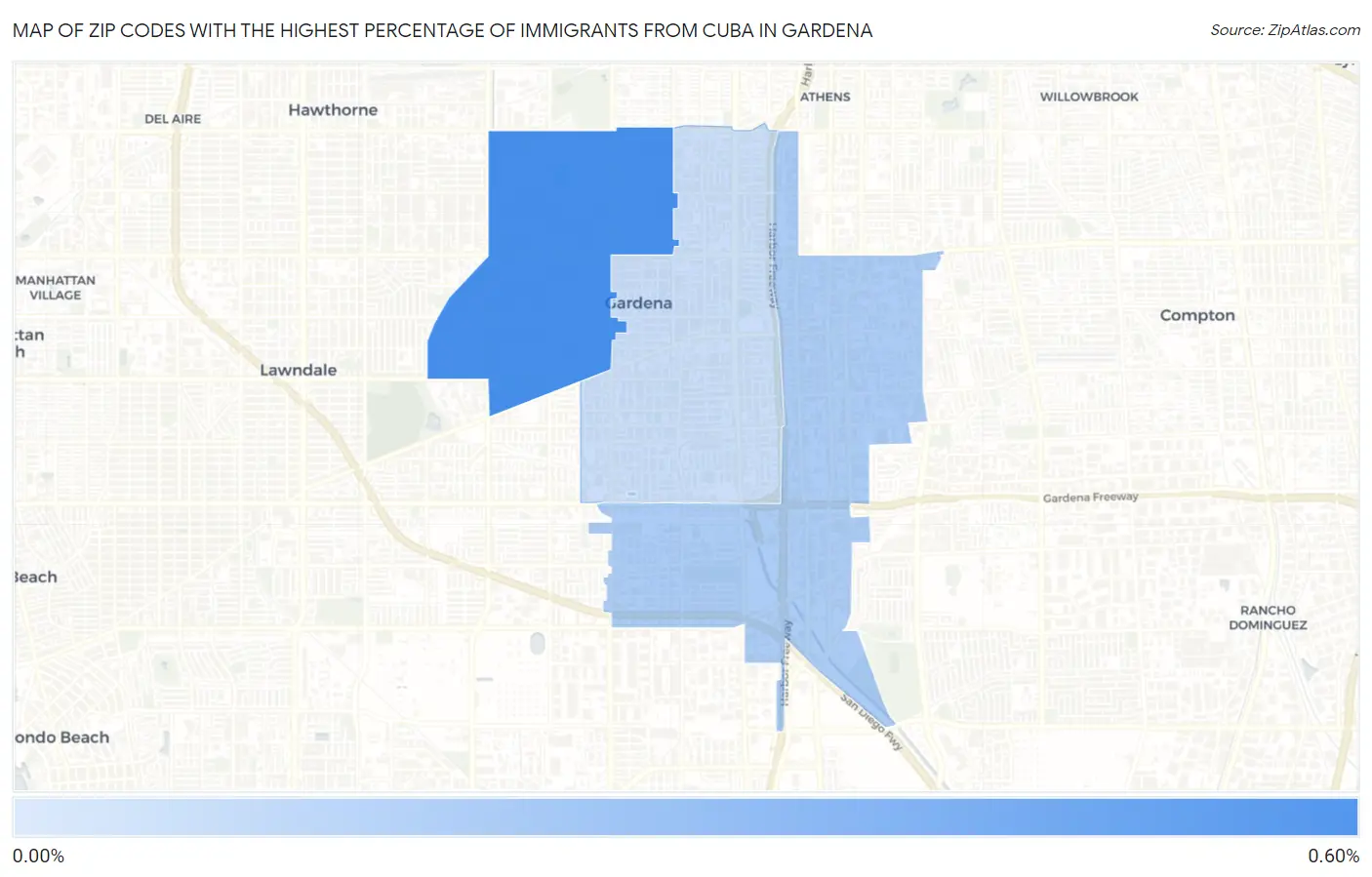 Zip Codes with the Highest Percentage of Immigrants from Cuba in Gardena Map