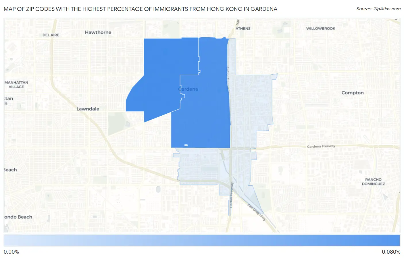 Zip Codes with the Highest Percentage of Immigrants from Hong Kong in Gardena Map