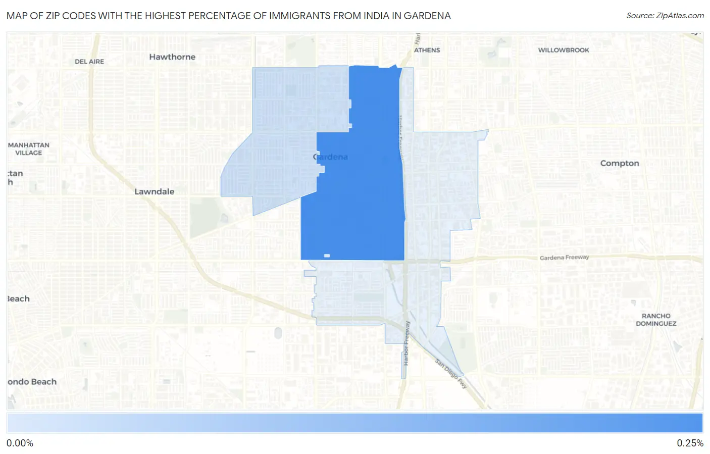Zip Codes with the Highest Percentage of Immigrants from India in Gardena Map