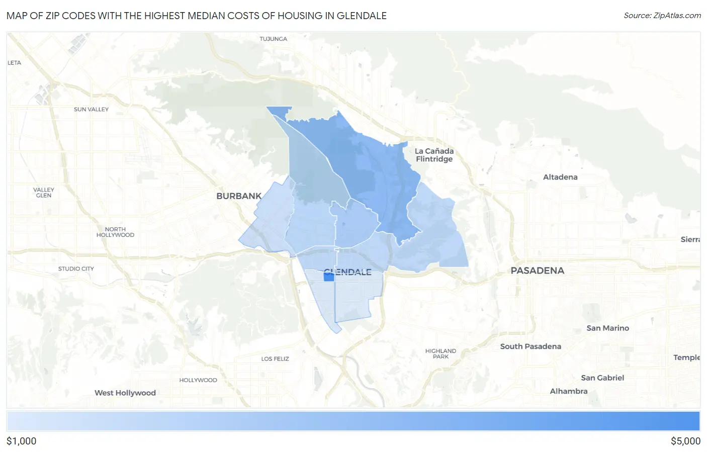 Zip Codes with the Highest Median Costs of Housing in Glendale Map