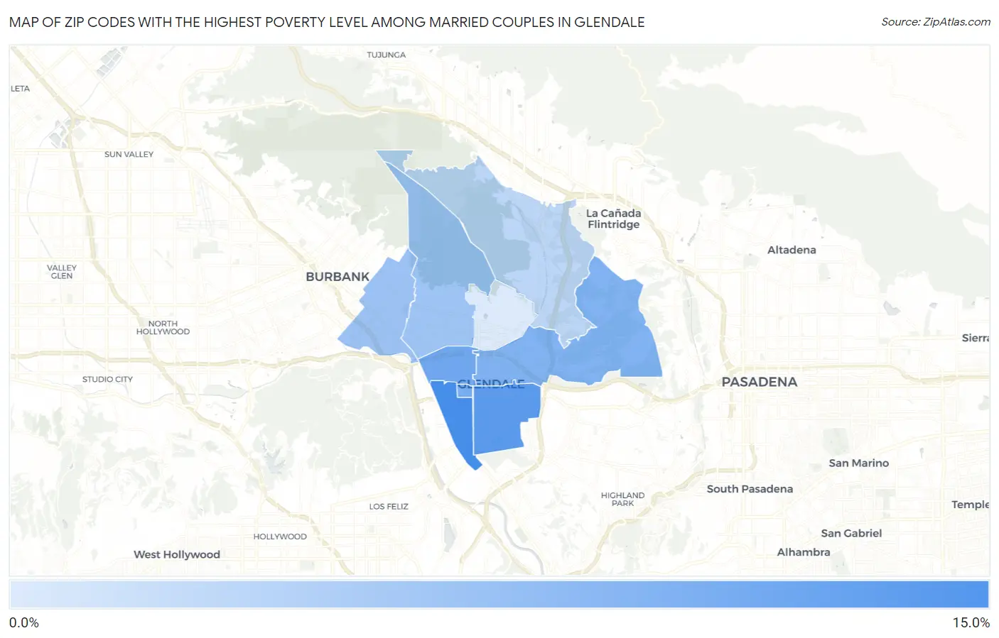 Zip Codes with the Highest Poverty Level Among Married Couples in Glendale Map