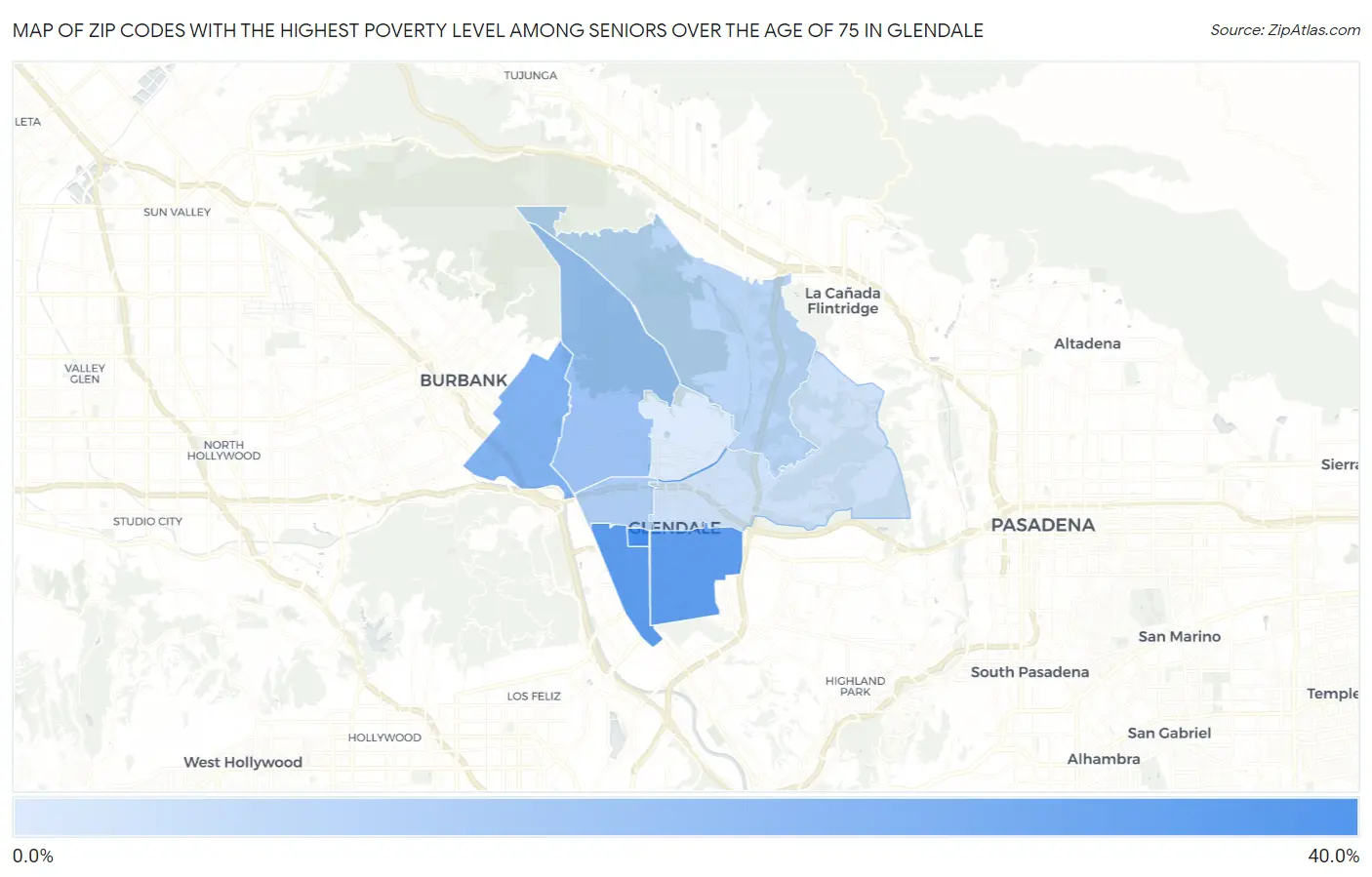 Zip Codes with the Highest Poverty Level Among Seniors Over the Age of 75 in Glendale Map