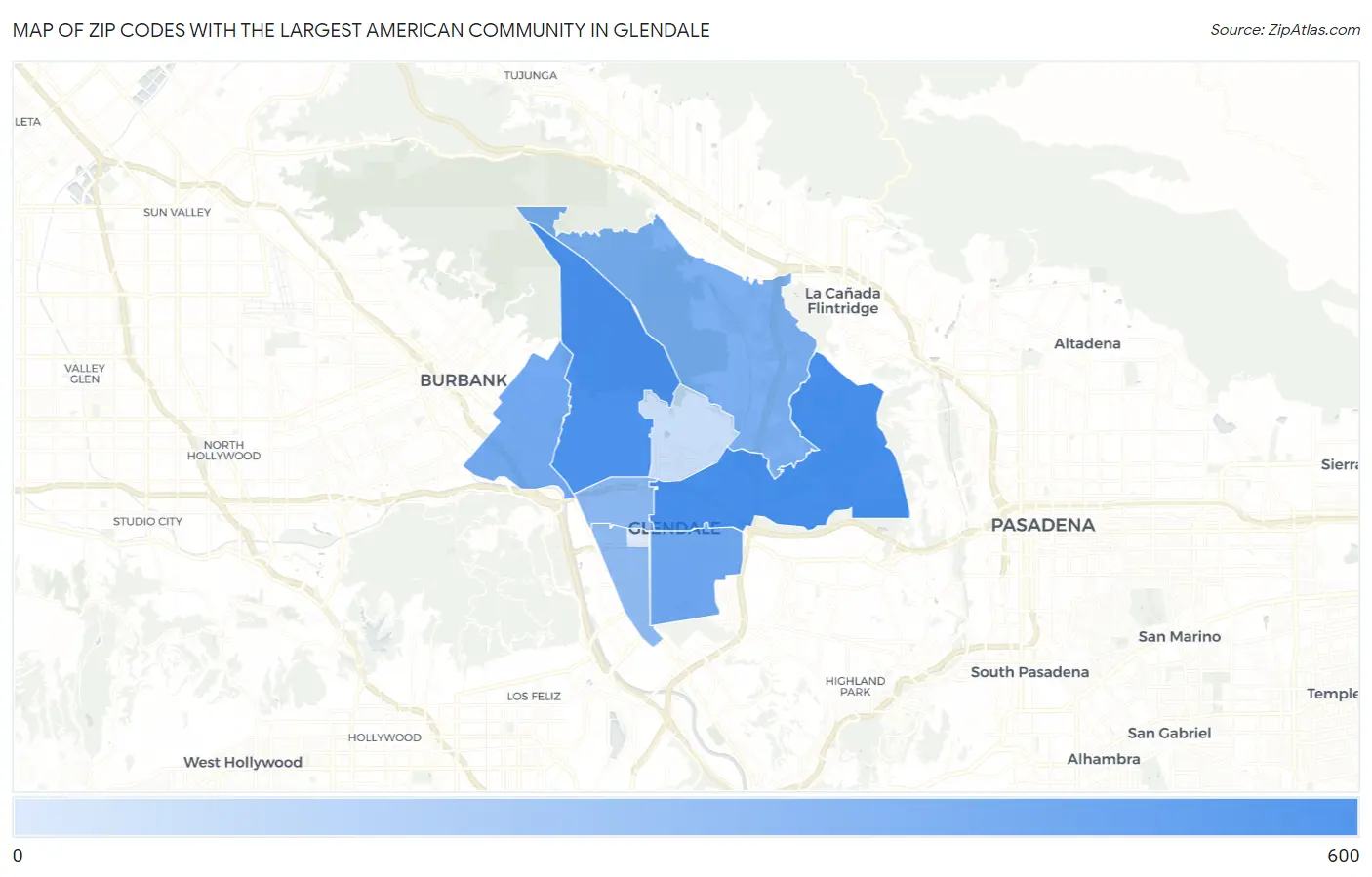 Zip Codes with the Largest American Community in Glendale Map