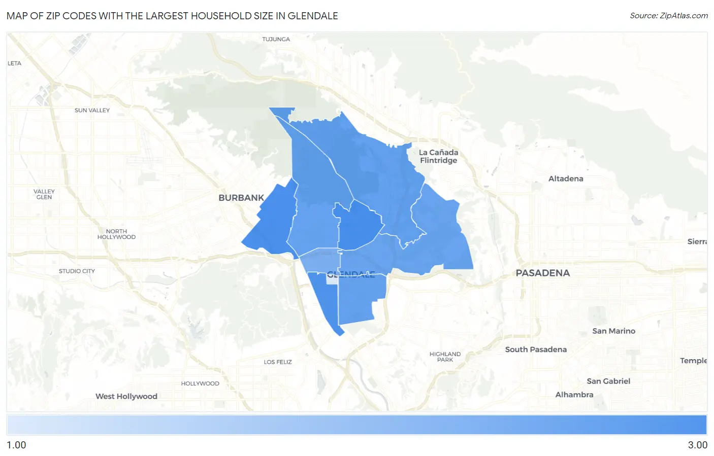 Zip Codes with the Largest Household Size in Glendale Map