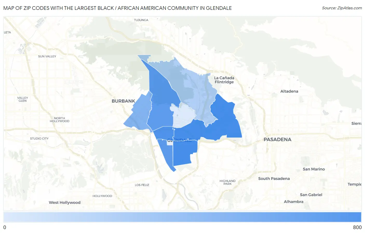Zip Codes with the Largest Black / African American Community in Glendale Map