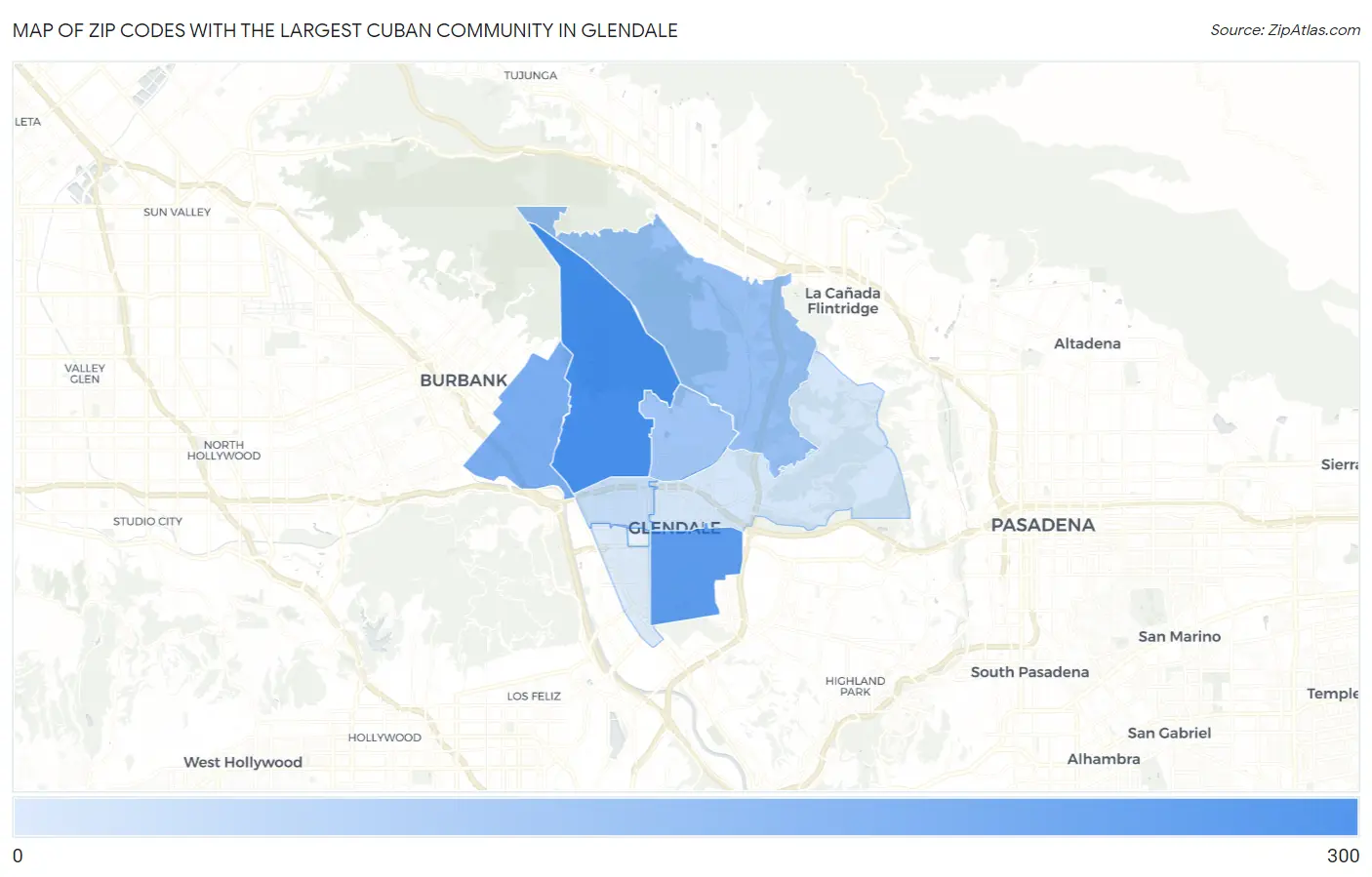 Zip Codes with the Largest Cuban Community in Glendale Map