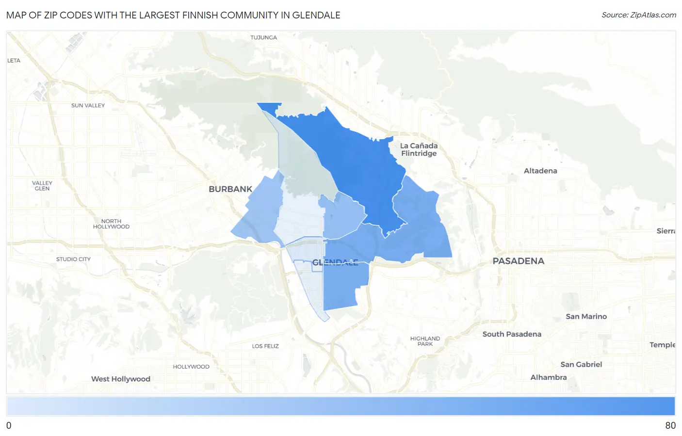 Zip Codes with the Largest Finnish Community in Glendale Map