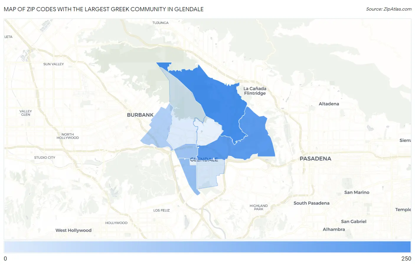 Zip Codes with the Largest Greek Community in Glendale Map