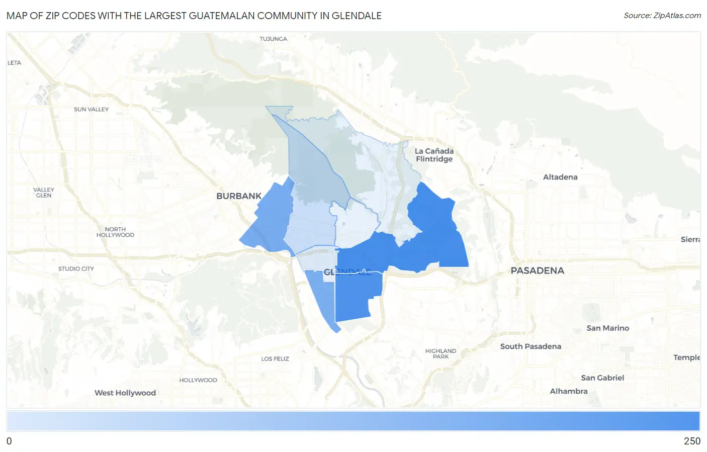 Zip Codes with the Largest Guatemalan Community in Glendale Map