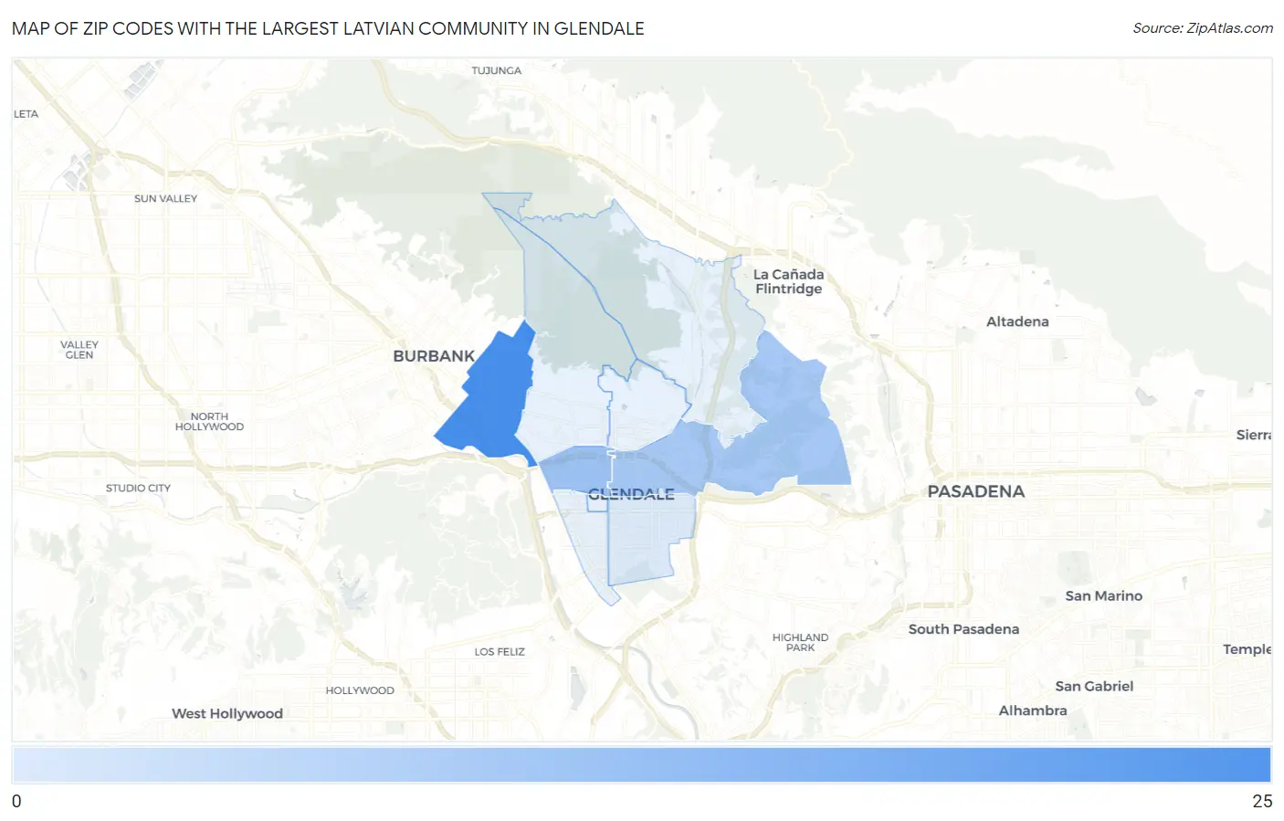 Zip Codes with the Largest Latvian Community in Glendale Map