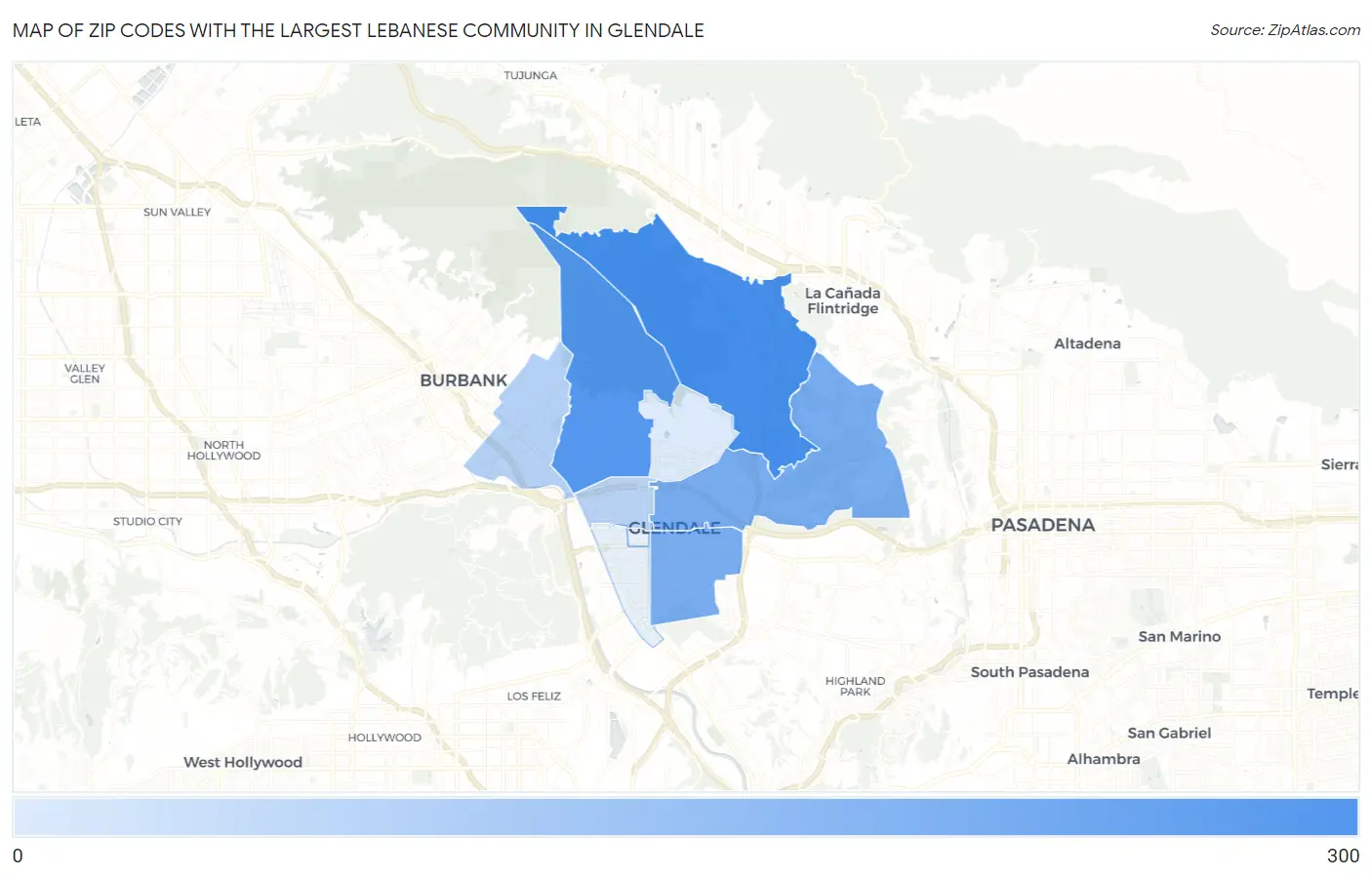 Zip Codes with the Largest Lebanese Community in Glendale Map
