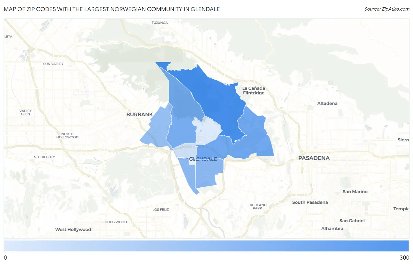 Zip Codes with the Largest Norwegian Community in Glendale Map