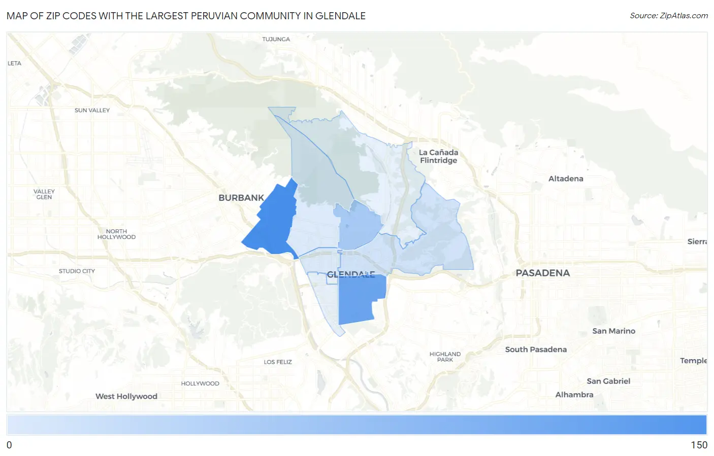 Zip Codes with the Largest Peruvian Community in Glendale Map